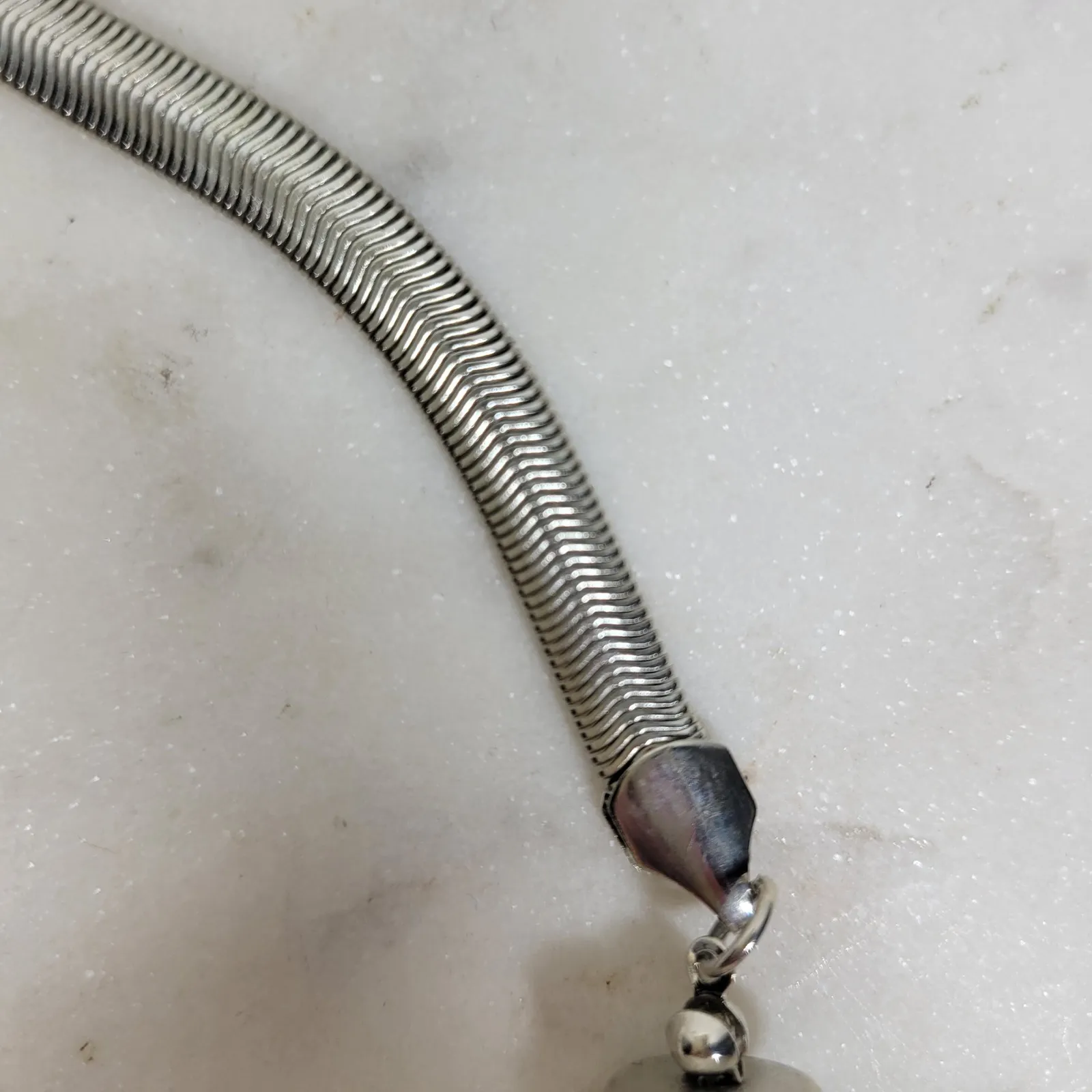 Chico's Statement Necklace White Silver Chunky Beads Snake Chain Modern - Image 9