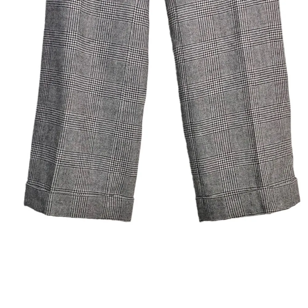 Talbots Black & White Glen Plaid Wool Blend Cuffed Wide Leg Trouser Pants - Image 5