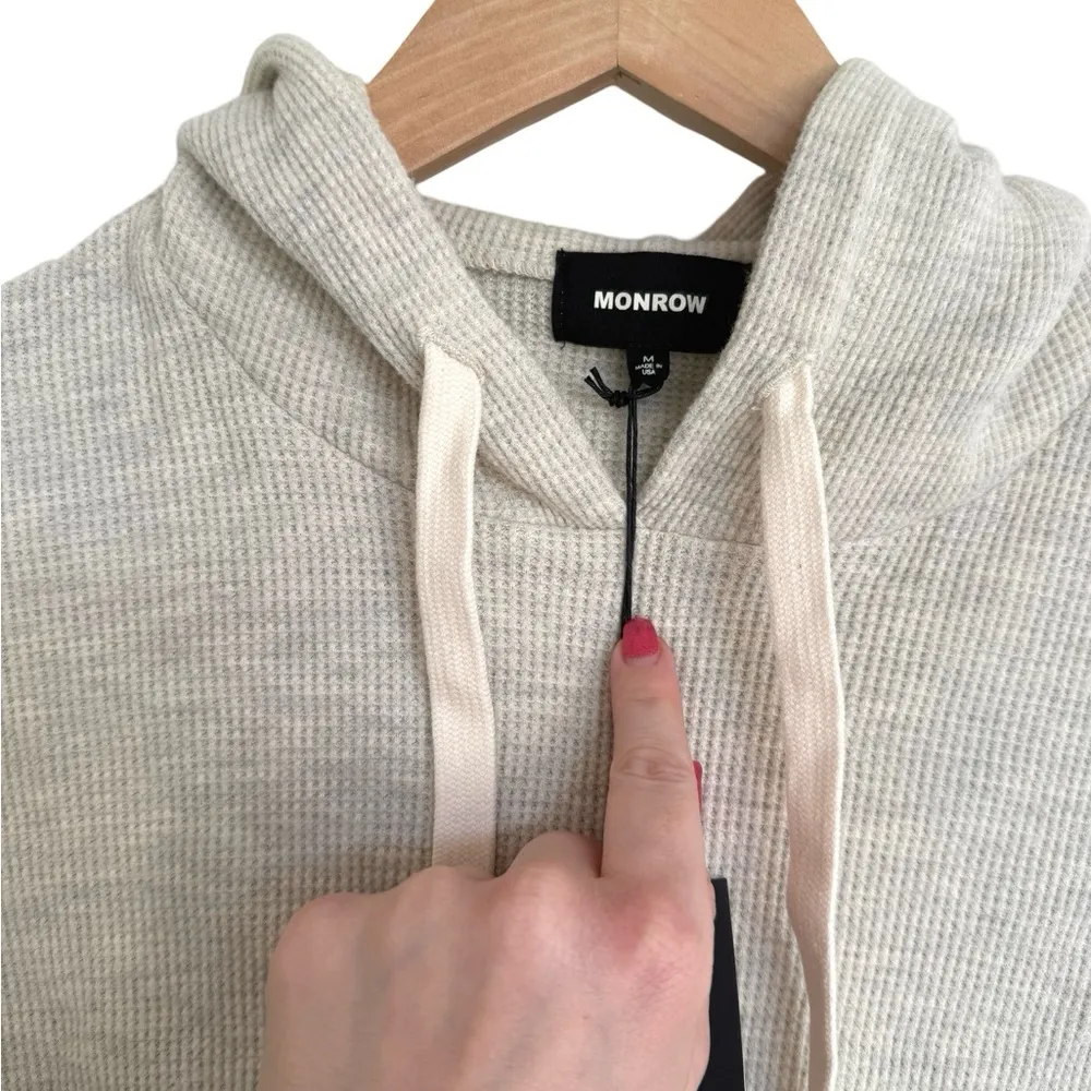Monrow New Light Gray and Ivory Ribbed Hooded Women's Sweater Casual Size M Size M - Image 3