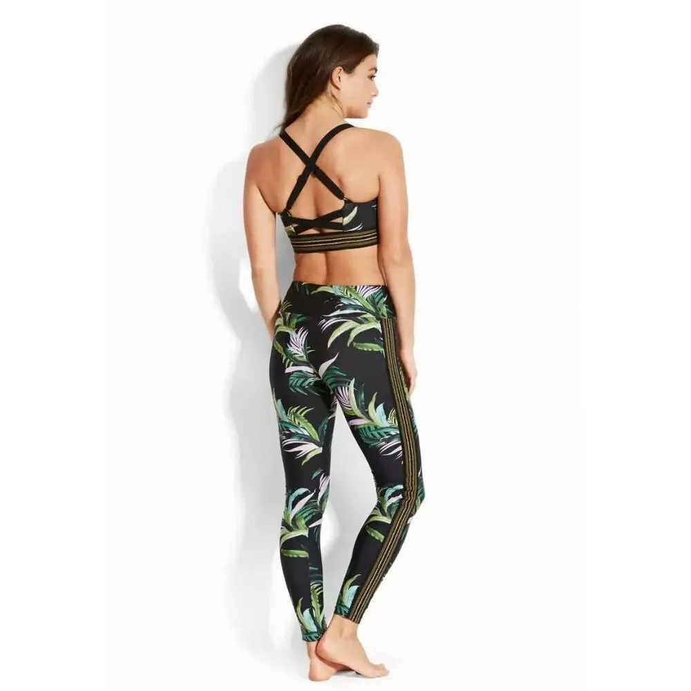 Seafolly Las Palmas Tropical Black Athletic Leggings S - Image 2