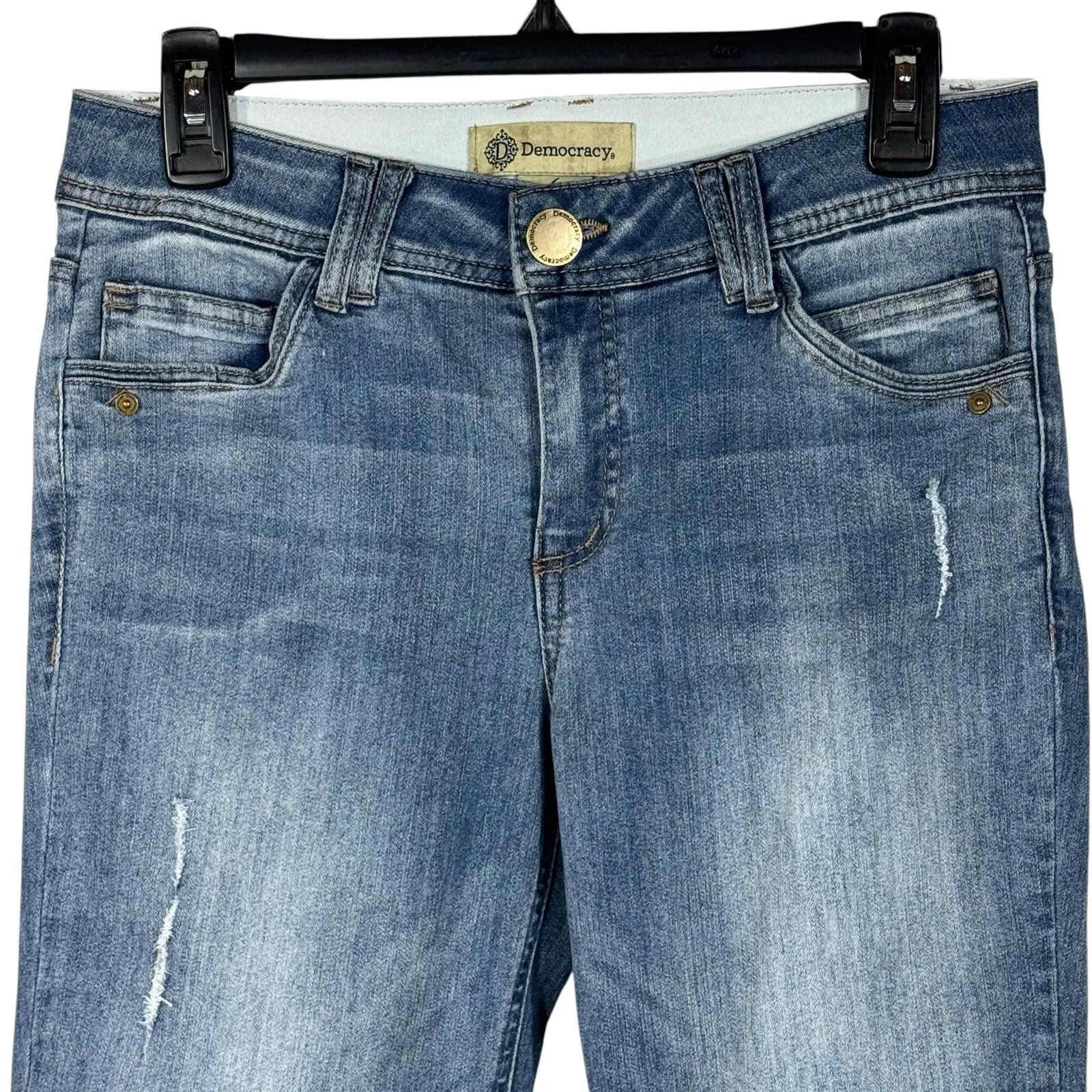 Democracy SZ 6 “Ab”technology Jeans Distressed Stretch Mid-Rise Whiskered Blue - Image 2