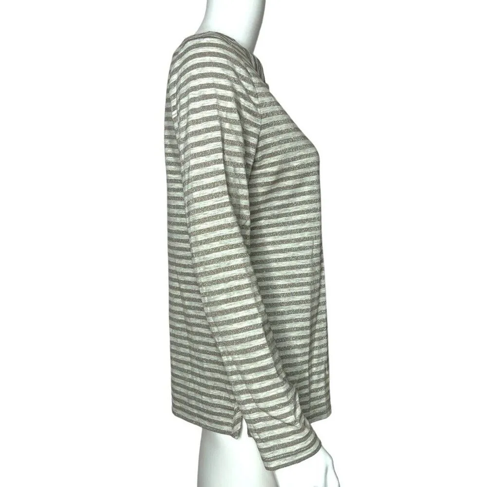 Chicos Shirt Womens Small Gray White Striped Silver Glitter Basic Neutral Casual - Image 2
