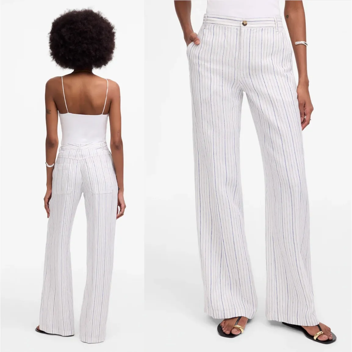 Madewell | NWOT Zoe Relaxed Wide-Leg Linen Pant Beachy Blue White Stripe | Sz 6 - Image 2