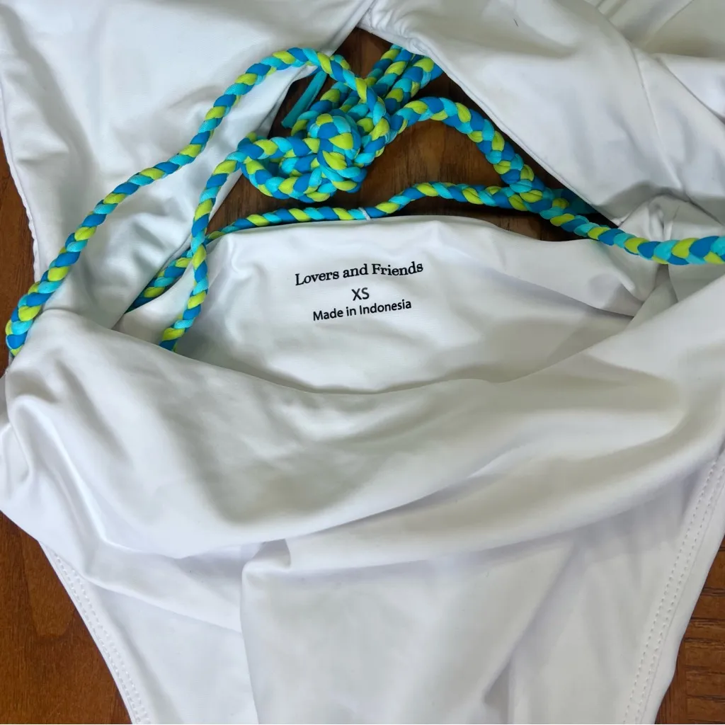 Lovers & Friends Waterfall Halterneck Tie One Piece‎ Swim Suit in White Size XS - Image 12
