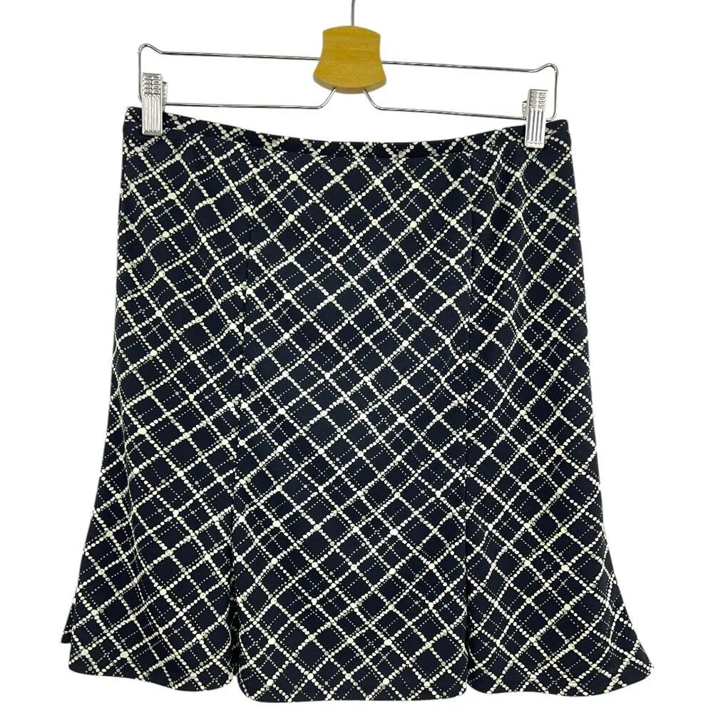 Y2K VINTAGE Express SMALL Black Diamond Dot Green Plaid Flare Mini Skirt - Image 3