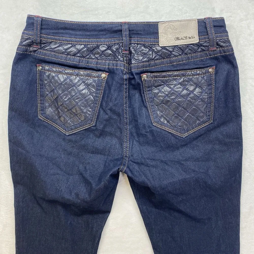 Grace In LA Jeans Womens 31 cropped‎ quilted pockets plaid cuffs - Image 2