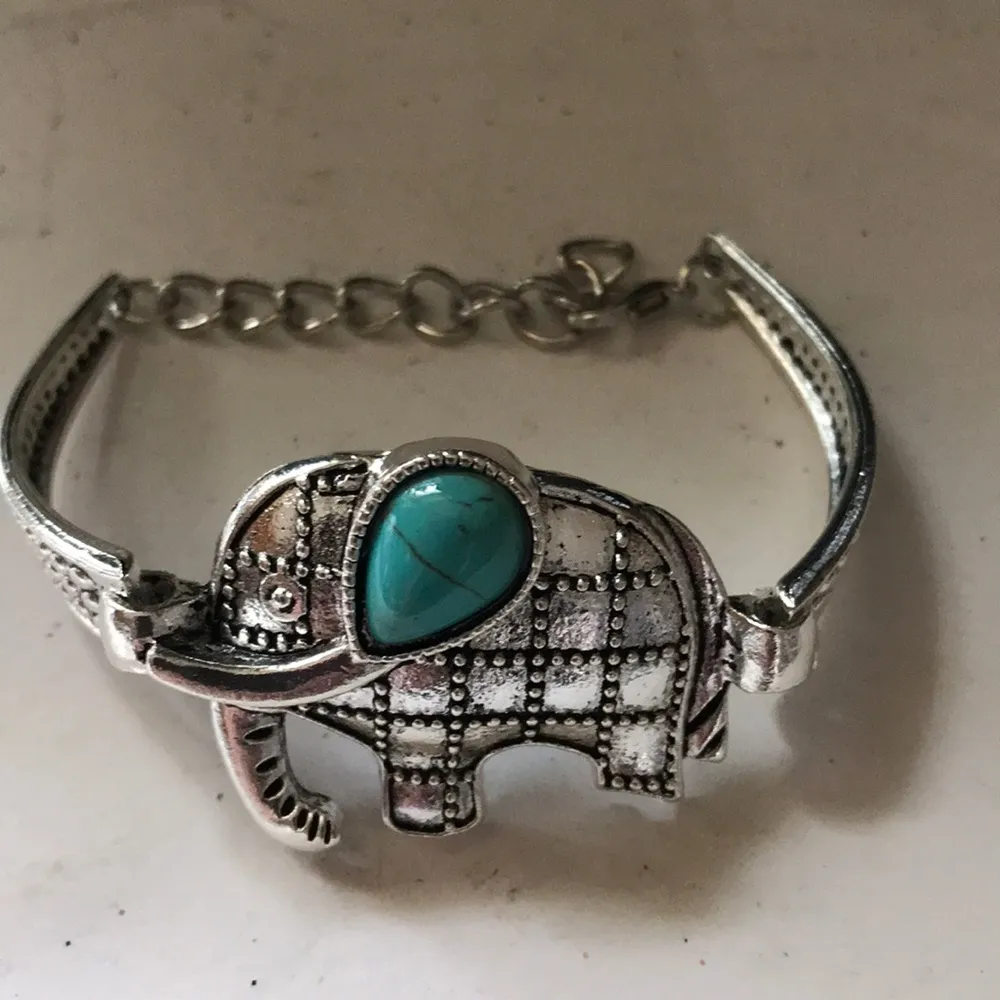 Turquoise Elephant Silver Bracelet Adjustable - Image 3