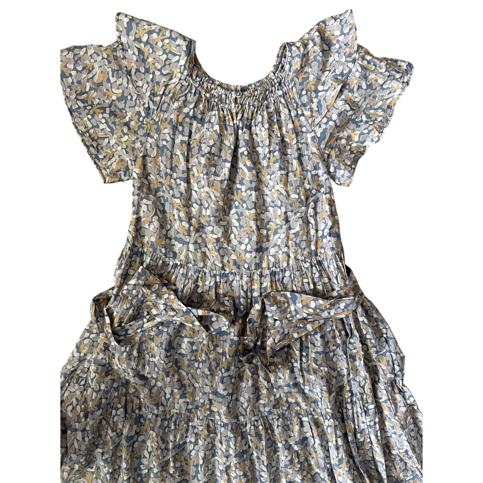 Mirth Vienna Silk Blend Belted Ruffled Floral Print Maxi Dress Green Size XS - Image 6