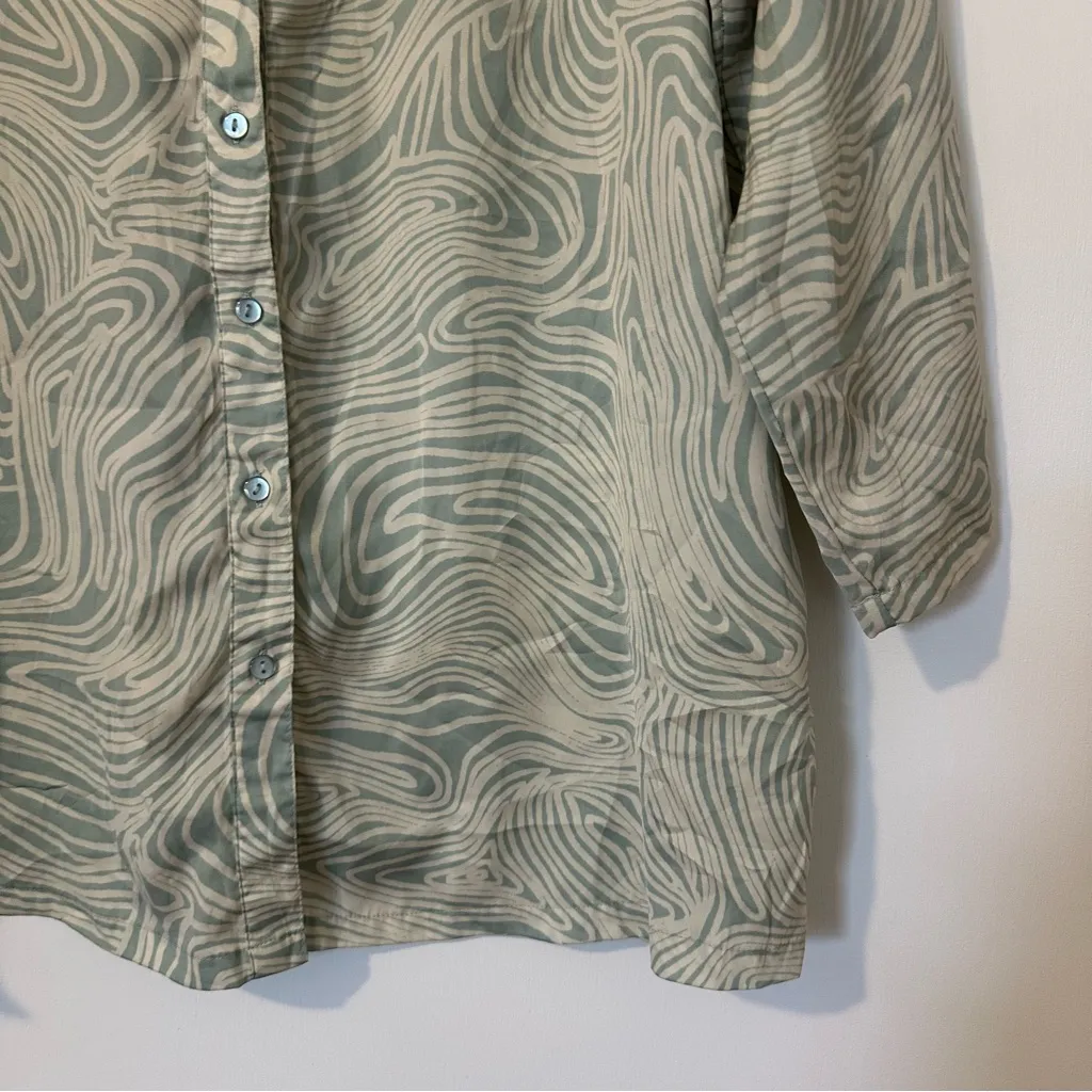 Open Edit Nordstrom Printed Satin Button Down Shirt XS Womens - Image 2
