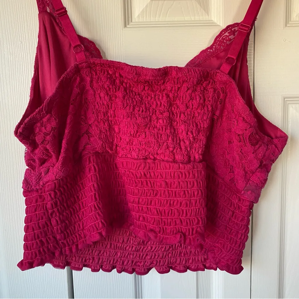 Torrid Lace Smocked Crop Top 2XL Hot Pink Barbiecore Y2K Festival - Image 6