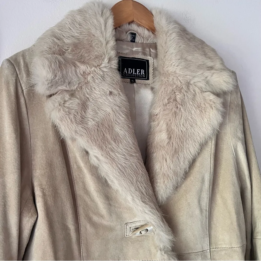 Vintage ADLER COLLECTION Tan fur lined suede leather coat SIZE XL penny lane - Image 3