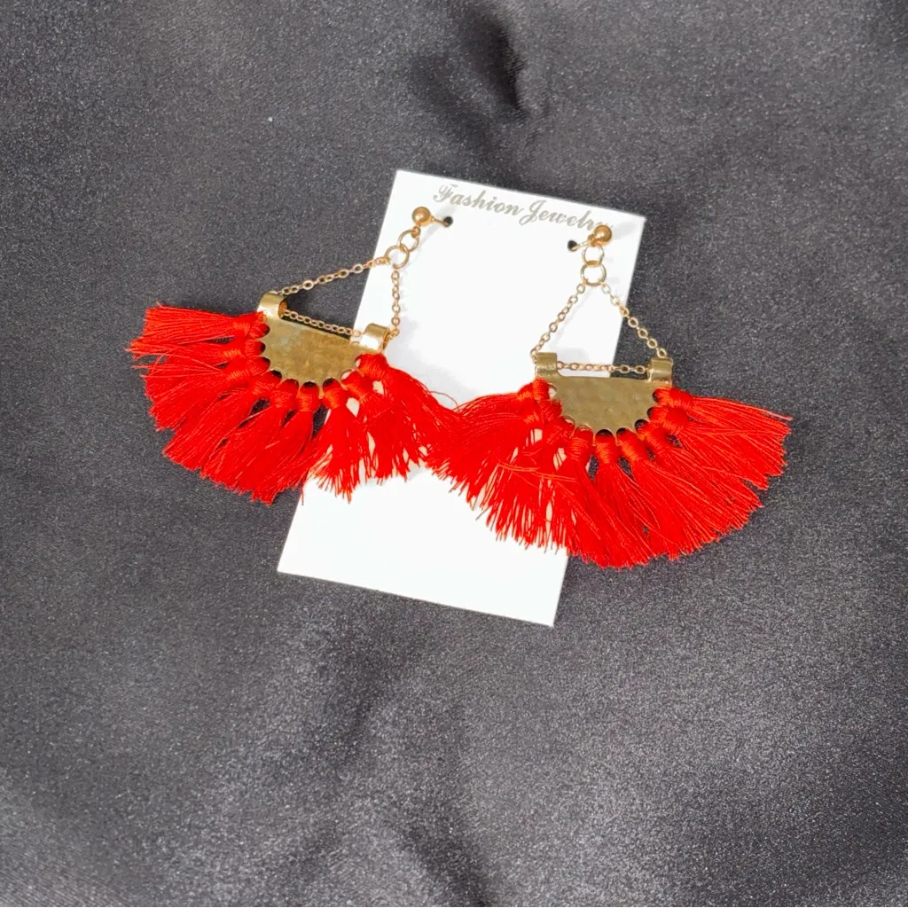Red Tassel Earrings - Image 7