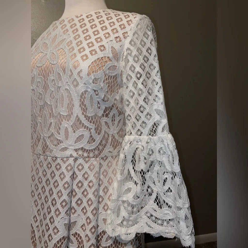 Eliza J Cream White Bell Sleeve A-line Lace Lined Dress Size 6 Special Occasion - Image 4