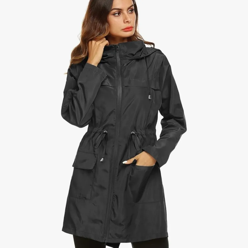 Women’s Hooded Packable Rain Coat Black Size L - Image 2