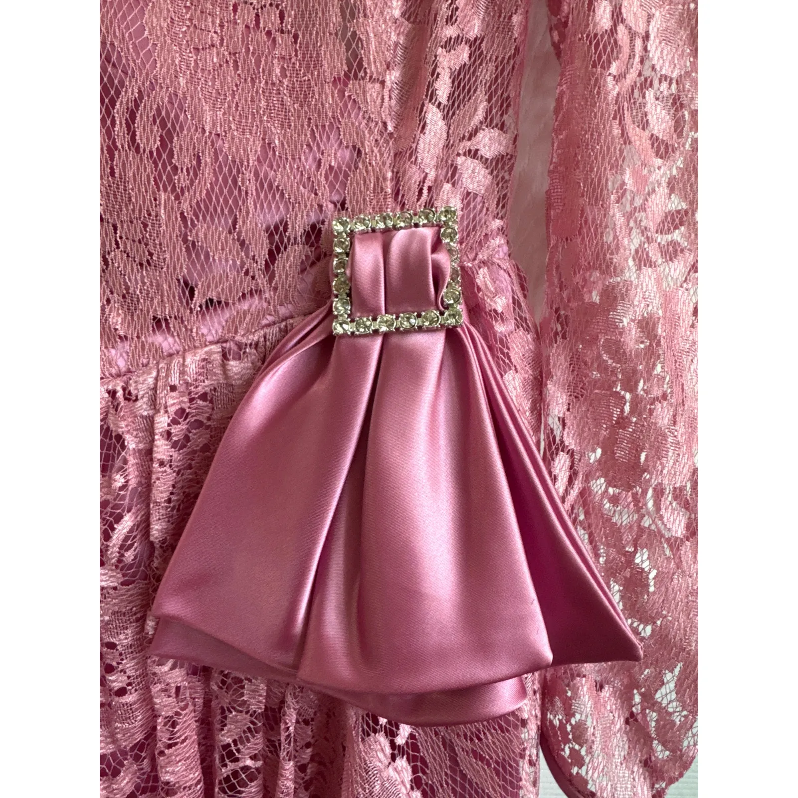 American vintage 70's pink lace prom Bridesmaid midi dress small - Image 9