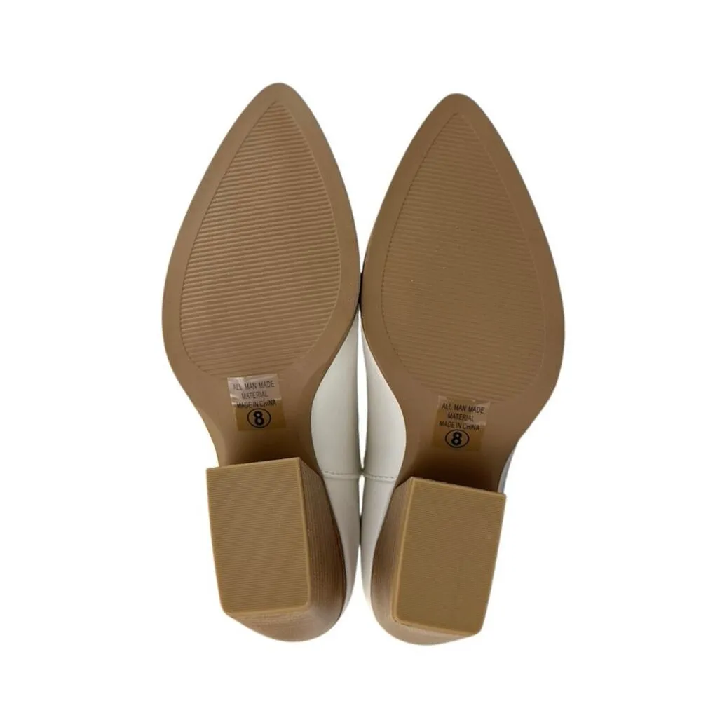 NEW Soda White Stitched Faux Leather Pointed Toe Western Cowboy Ankle Boots Sz 8 - Image 4