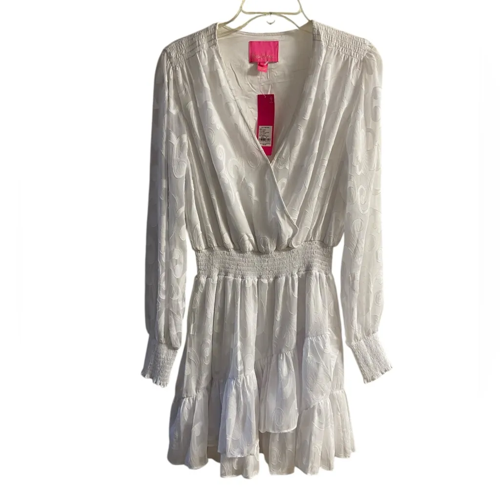 Cristiana white long sleeve mini dress tiered ruffled Sz 8 NWT - Image 4