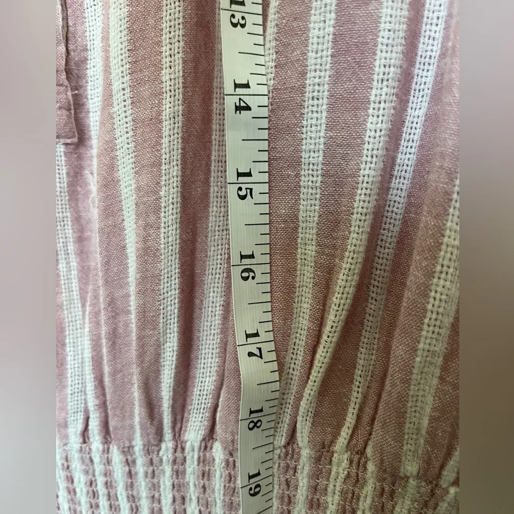 || Angelina Linen Blend Smocked Mini Dress Rose Stripe Pink White Medium - Image 4
