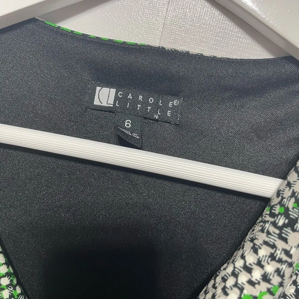 Flattering Geometric Faux Wrap Dress Sleeveless Black Green White Stretchy Sz 6 - Image 14