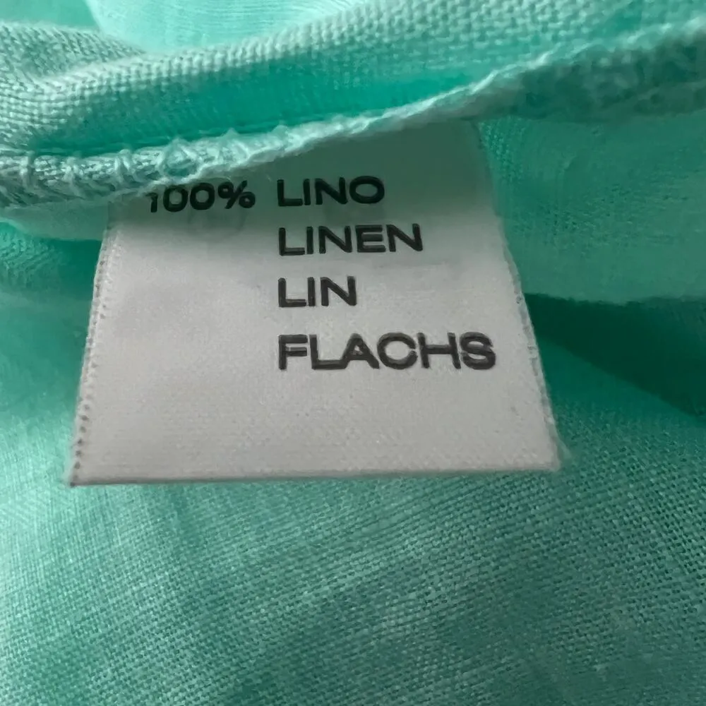 Mariluna Womens Linen Shirt 1X Quiet Luxury Lagenlook Coastal Nautical Beachy Green - Image 13