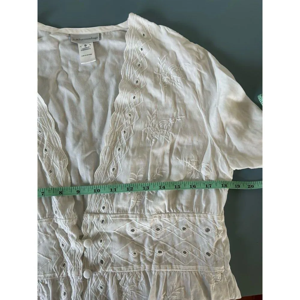 Soft Surroundings womens white Icon Melissani tunic size S deep v neck lace - Image 7