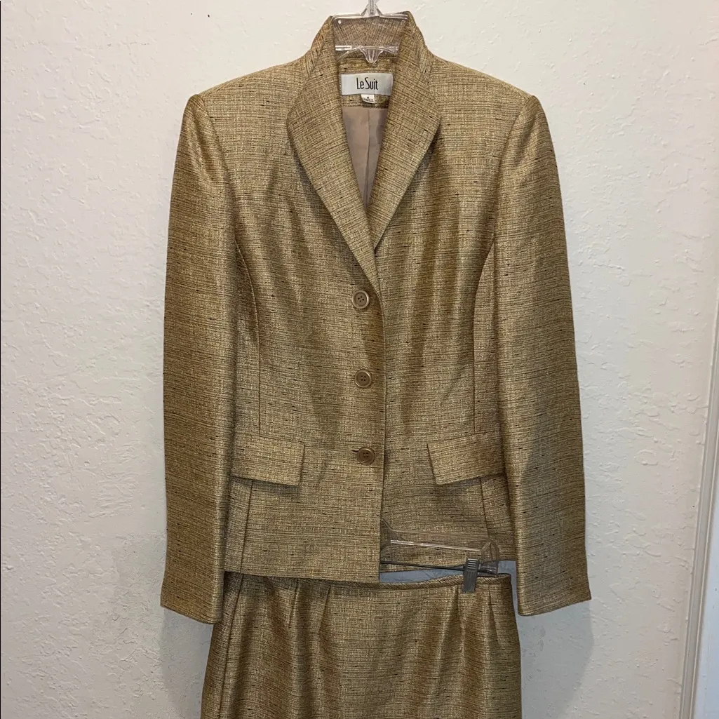 Vintage Gold Blazer Tailored Professional Style Suit Jacket Dress Jacket Le Suit Size 8 - Image 4