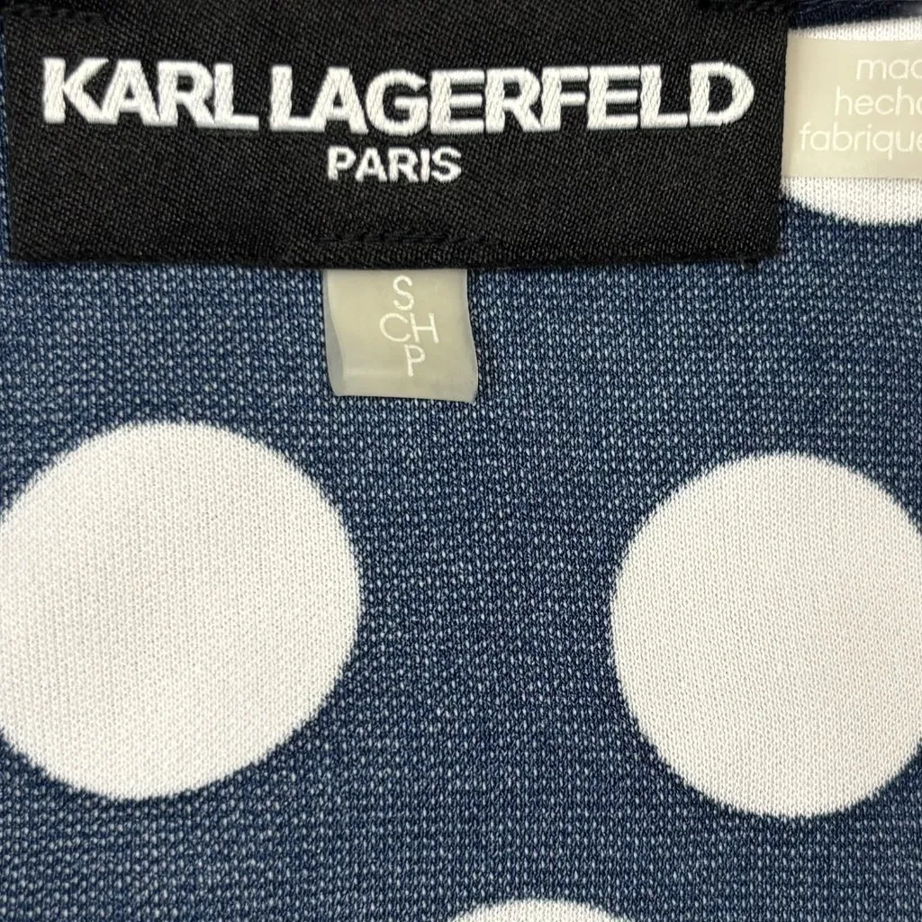 Karl Lagerfeld Blouse Size Small Blue White Cold Shoulder Polka Dot Casual - Image 4