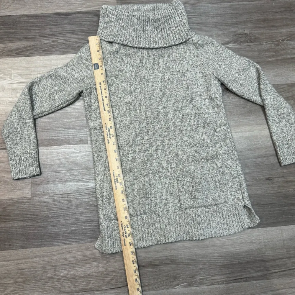 LOFT Cowl Neck Patch Pocket Tunic Sweater | Gray & White | Size XS - Image 9