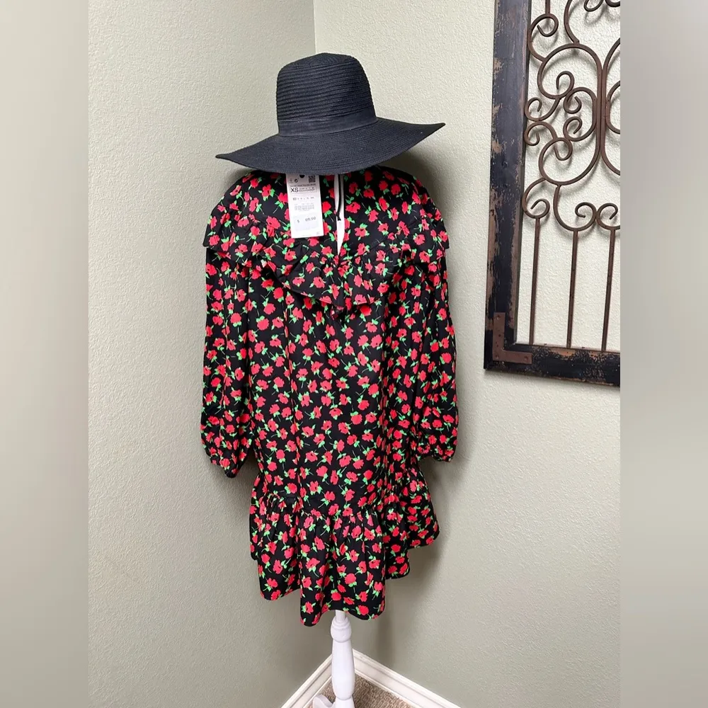 Zara long sleeve poplin floral ruffle mini dress - Image 6