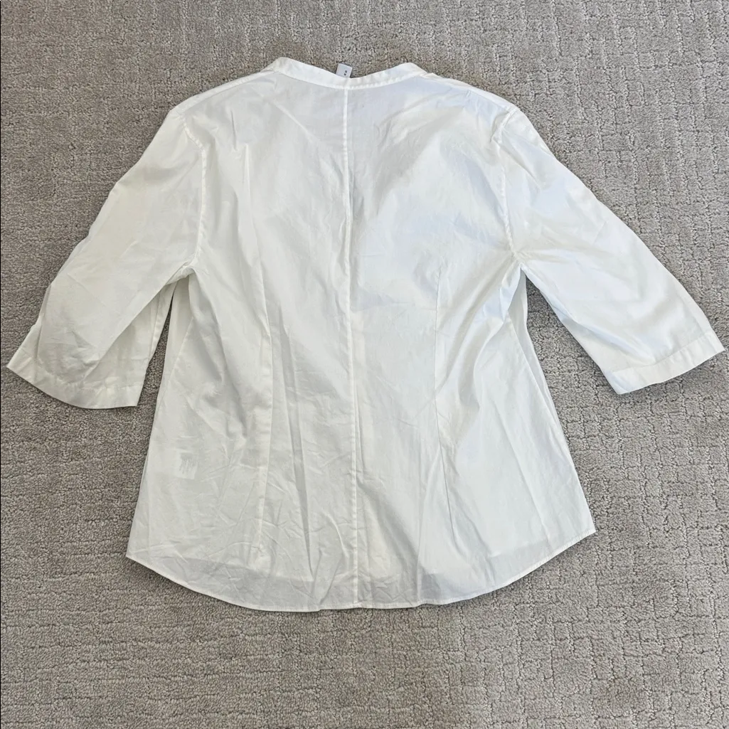 Akris Punto white short sleeve Button up Down blouse cinch snap - Image 9