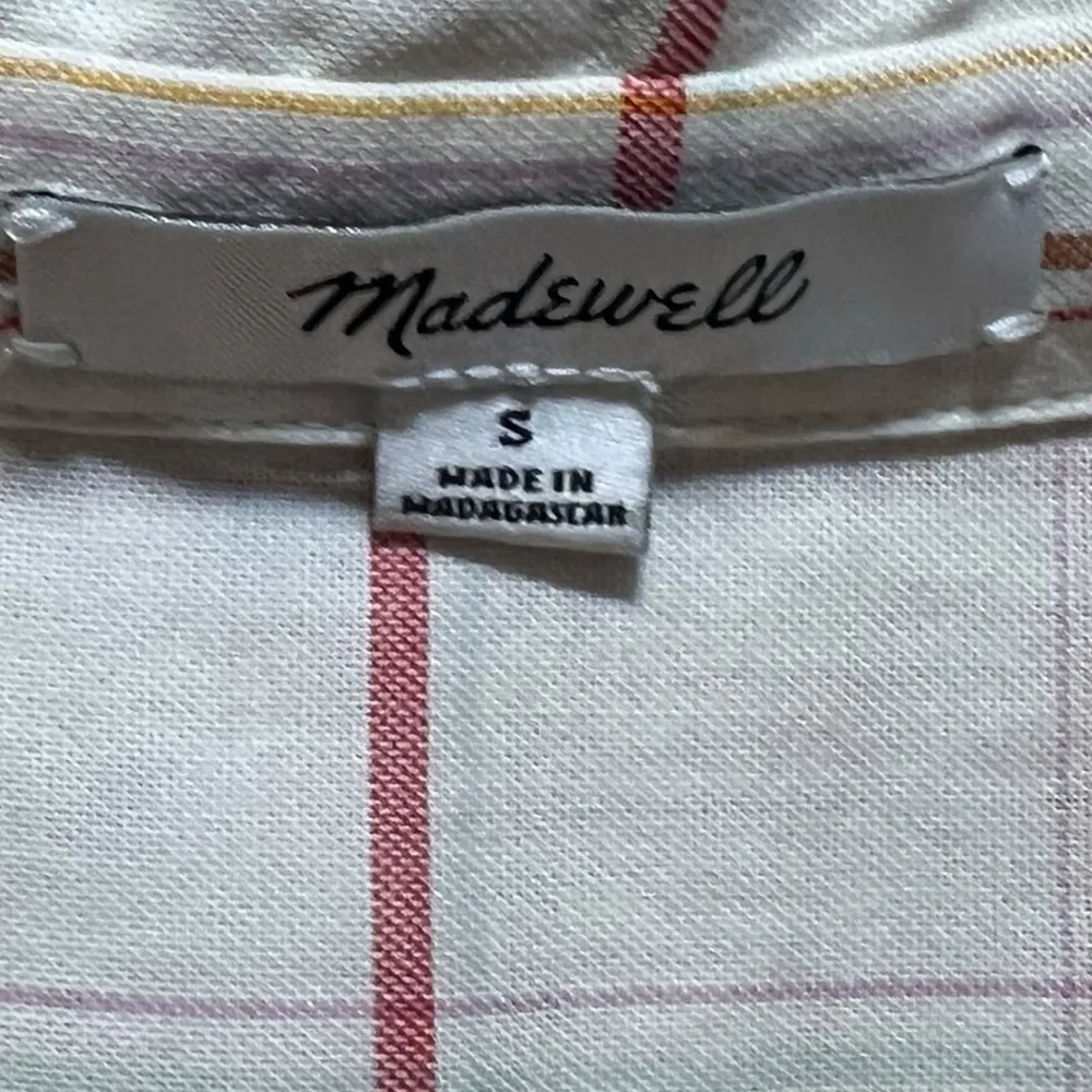 Madewell Central Shirt Popover Fine Plaid Ivory Red Short Sleeve Shirt Size S - Image 6