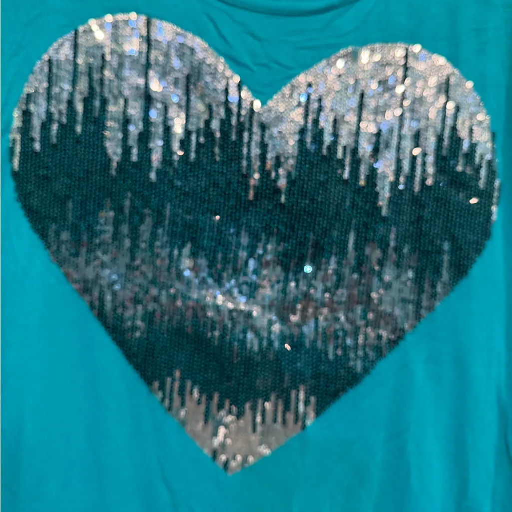 Miss Chievous Teal Sequin Heart Long Sleeve Top - Image 3