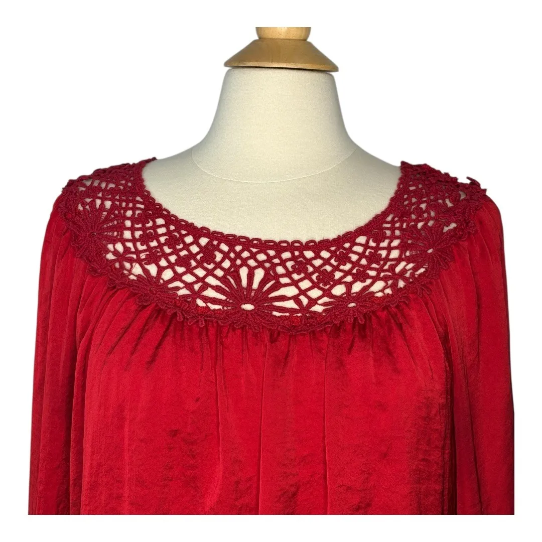 Melissa Paige Red Crochet Neck Bell Sleeve Blouse Top Elegant Women‎ Size Medium - Image 3