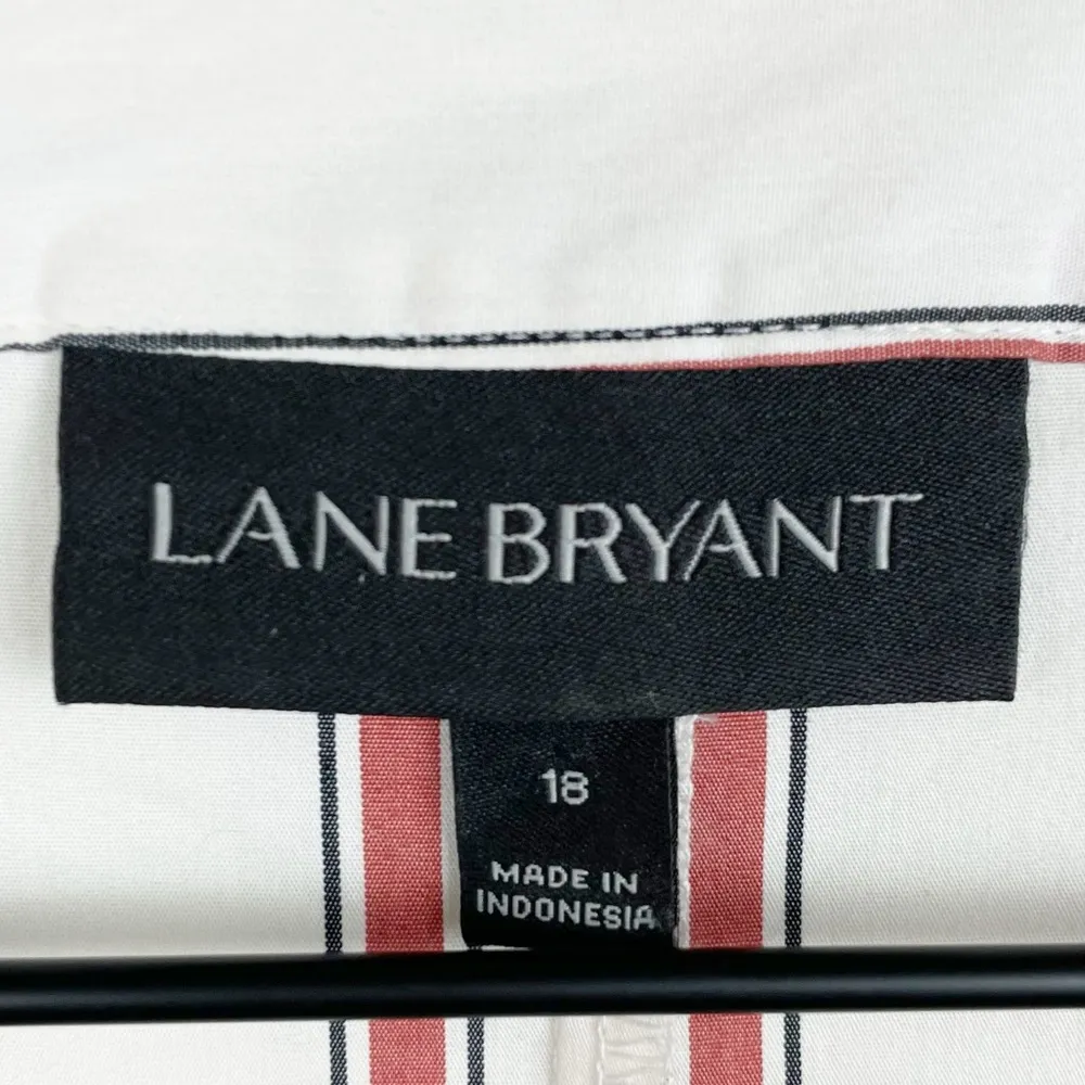 Lane Bryant White Brick Red Striped Long Sleeve Faux Wrap Blouse Women's Size 18 - Image 8