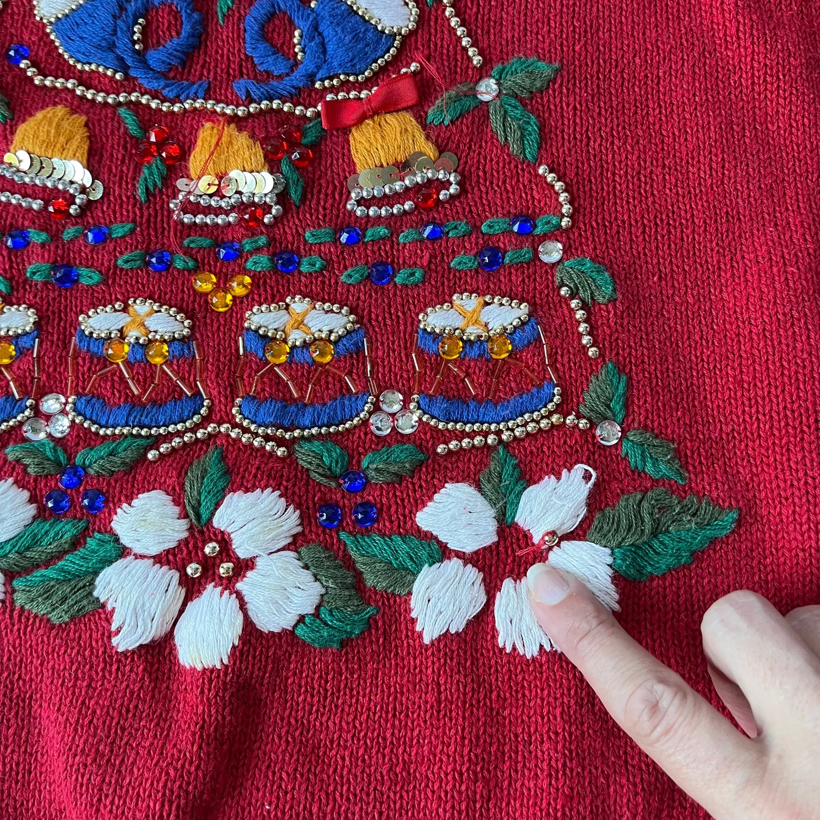 Ugly Christmas Sweater Sz 14/16 Jacque Koko Y2K 12 Days Tree Beading Embroidery Red - Image 9