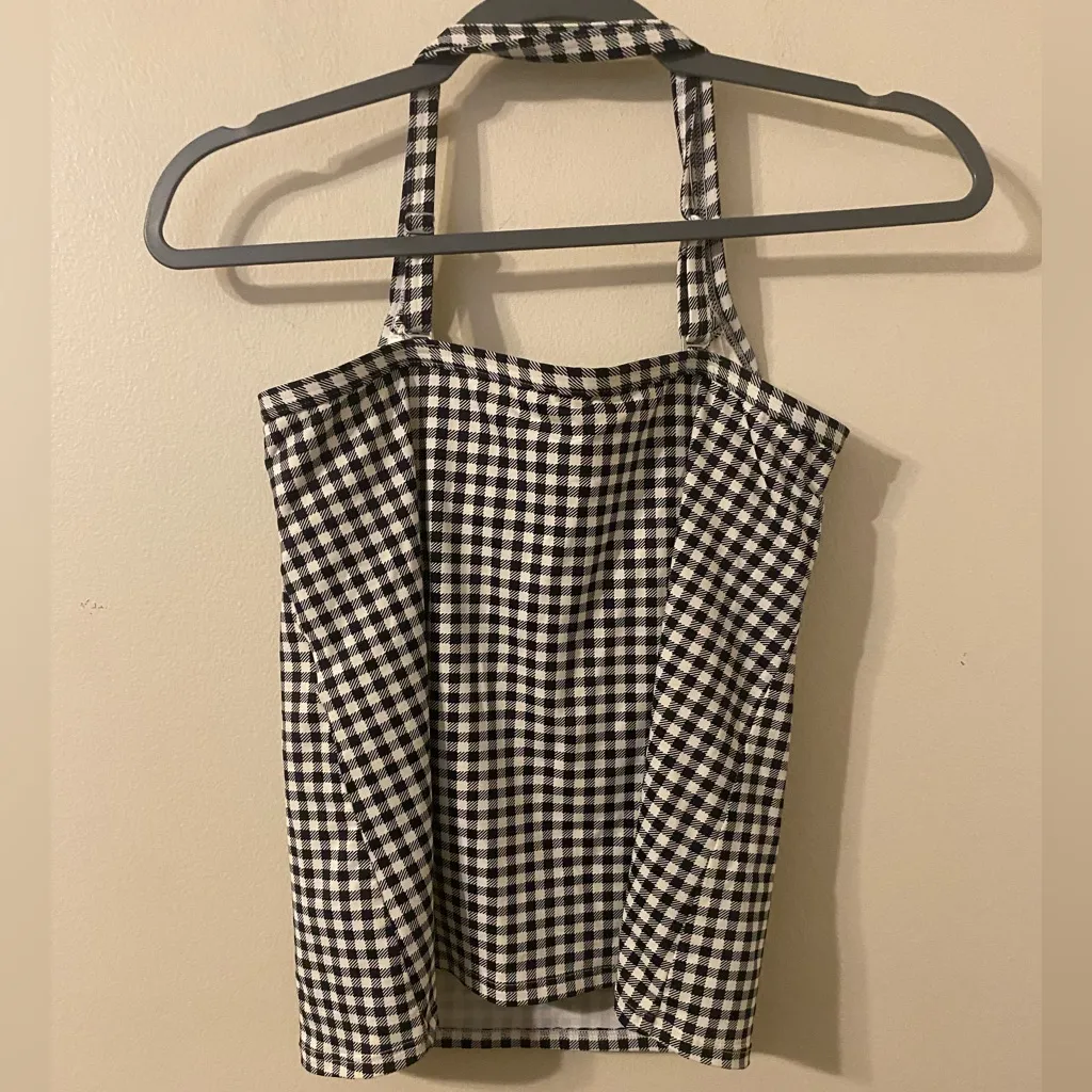 Womens Lands’ End White Black Plaid Houndstooth Tankini Swim Top‎ Size 6 - Image 2