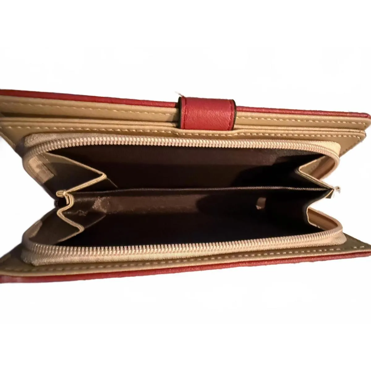 Women's Red Envelope Wallet with Cutout Gold Leaves ID Holder Credit Card Slots - Image 9