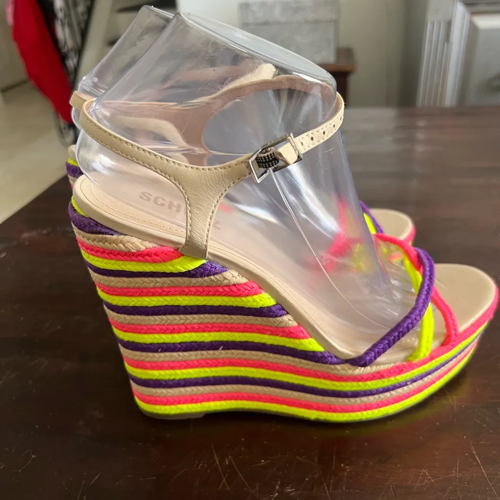 Schutz Neon Colorful Anabela wedge sandal rave festival euro summer - Image 7
