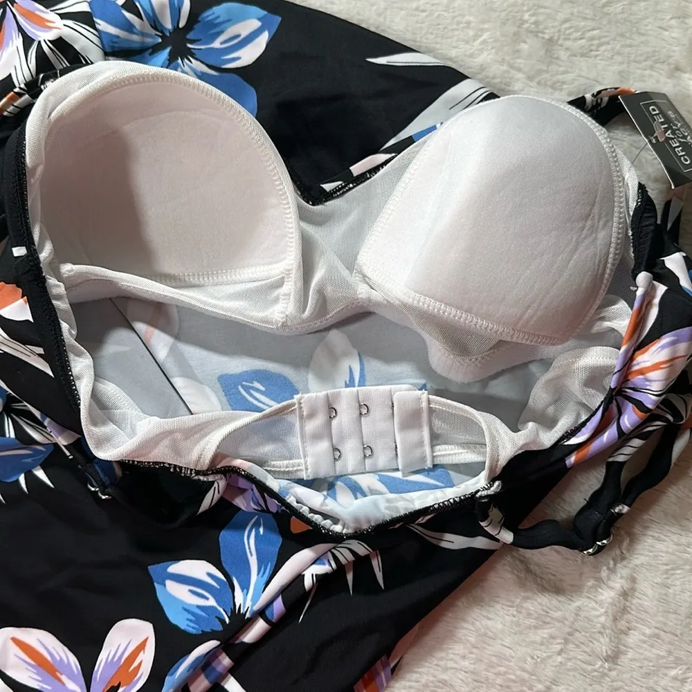 Island Escape Swim Island Escape Hawaiian Bloom Tankini Top size 8 NEW Black - Image 8