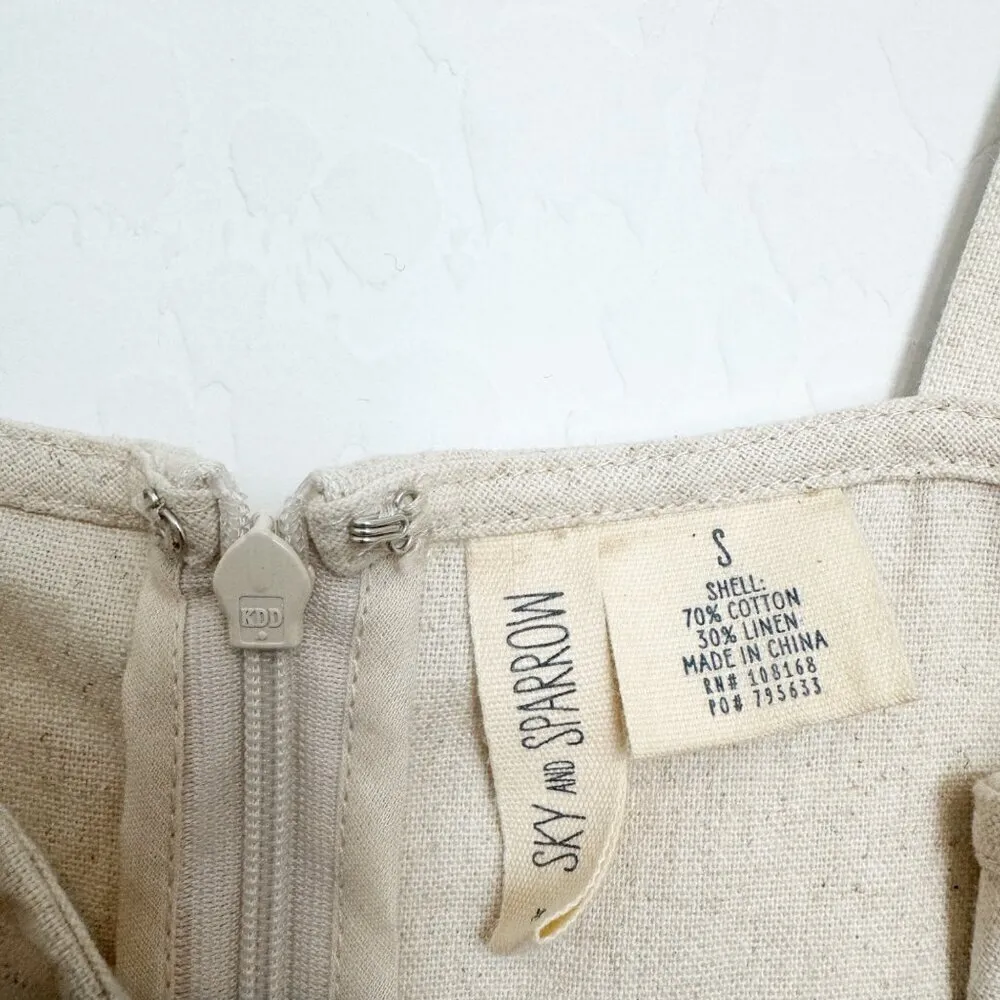 Sky and Sparrow Linen Cotton Button Wide Leg Jumpsuit in Tan Beige‎ Size Small - Image 6