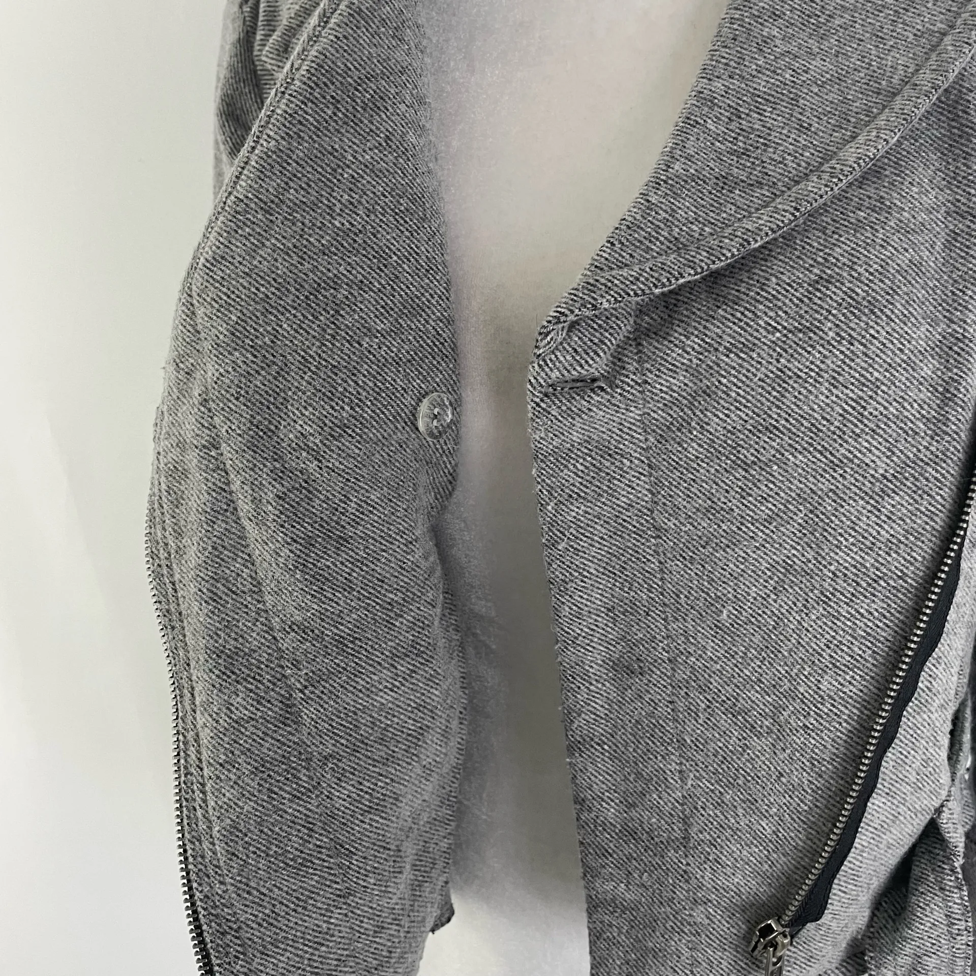 Topshop Wool Blend Asymmetric Zip Front Belted Biker Moto Jacket Grey Size 6 - Image 14