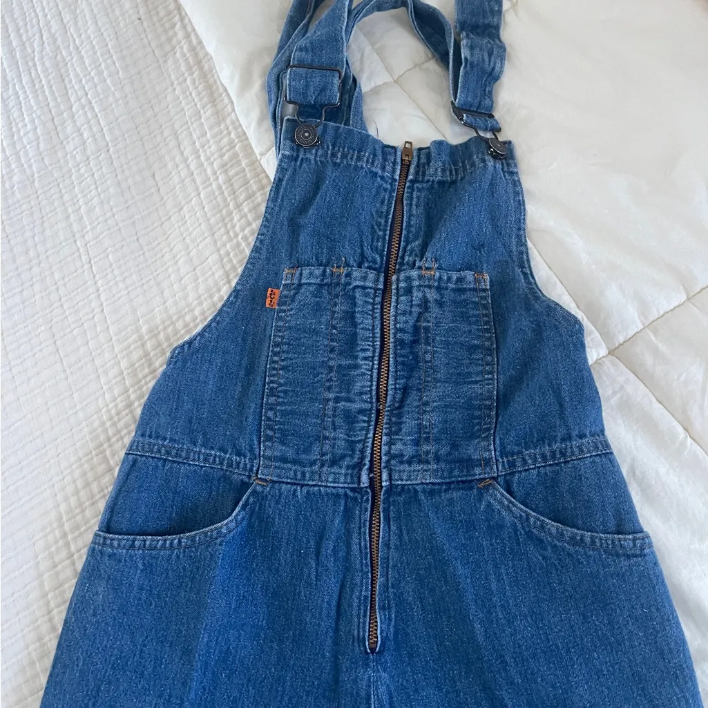 1970s Vintage Levi’s Front Zip Denim Overalls Wide Leg Orange Tab Boho Workwear - Image 6