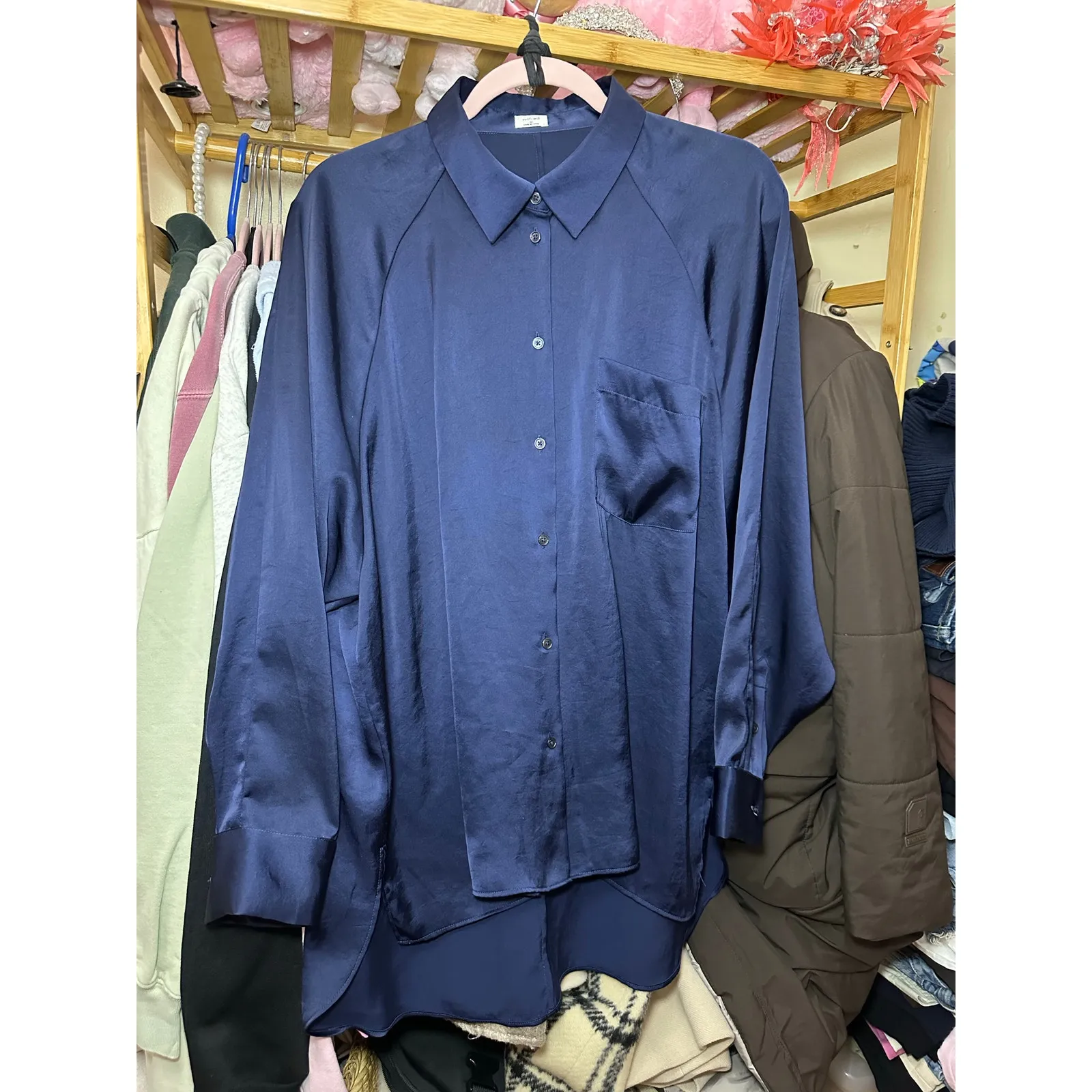 Aritzia Wilfred Relaxed Button Up Shirt Navy Blue Size Medium 79295 - Image 12