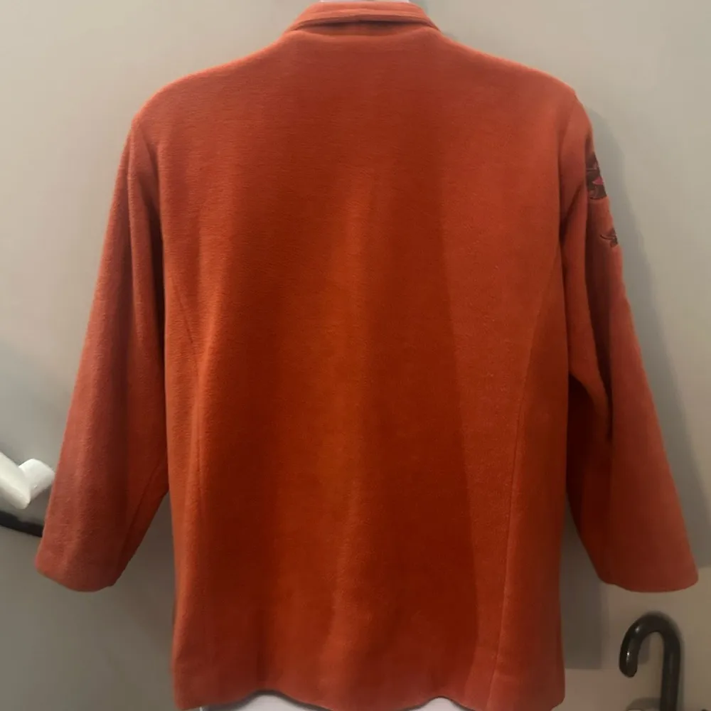 Embroidered Burnt Orange & Pink Women's Jacket Floral Bob Mackie 1X Fleece - Image 7