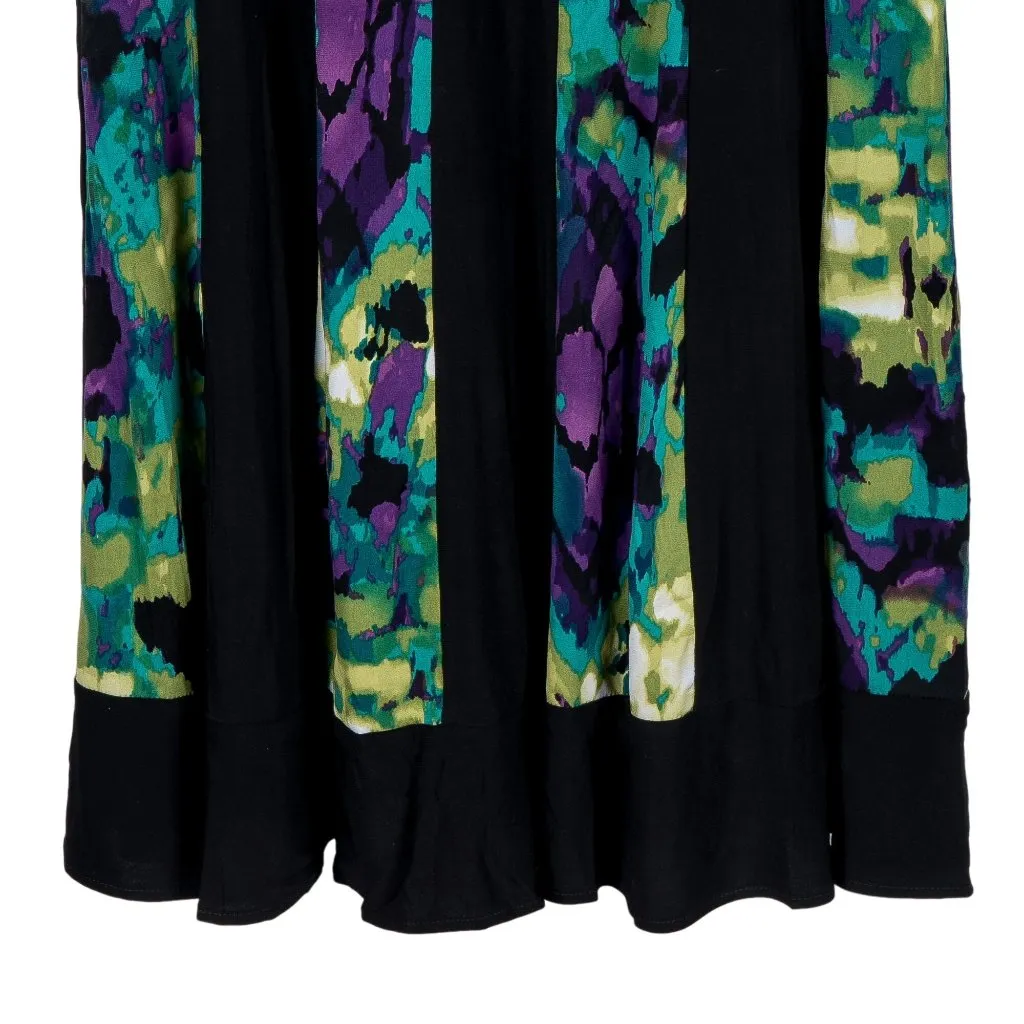 R&M Richards Shift Dress 8 Womens Twirl Sleeveless Black Green Purple Panels - Image 3