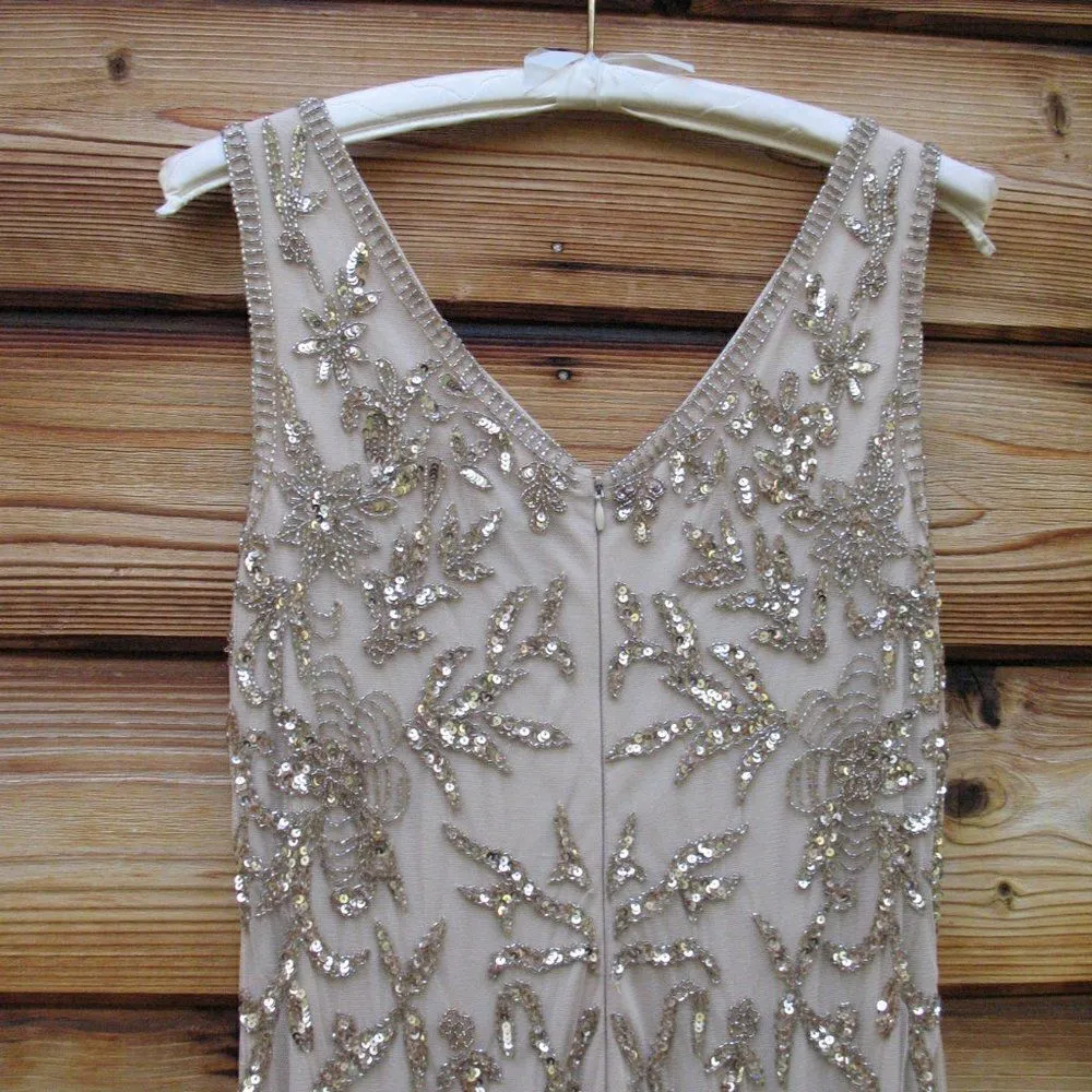 Pisarro Nights Nights Blush Beige Beaded Sequin Gown Dress 10 Tan - Image 11