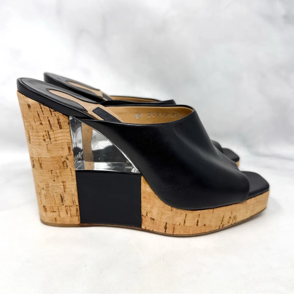 NEW Salvatore Ferragamo Perty Leather Lucite Cork Platform Wedge Mule Sandal 5.5 - Image 2