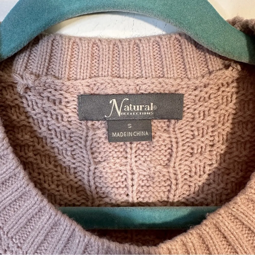 Natural Cable Knit Pullover Sweater Womans Small Beige - Image 4