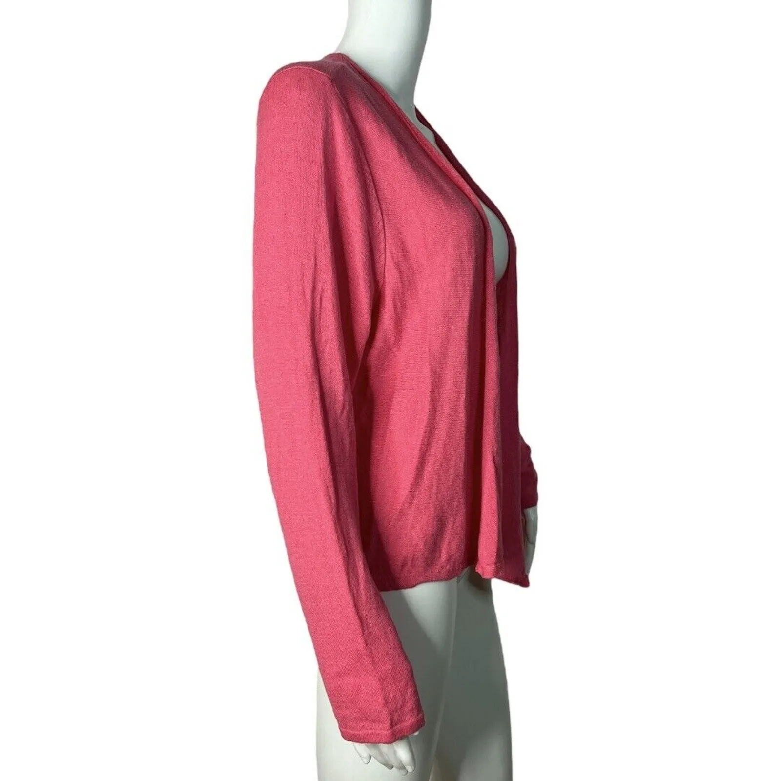J.Jill Cardigan Pink‎ Linen Cotton Open Sweater Coastal Grandmillennial Large Pink - Image 2