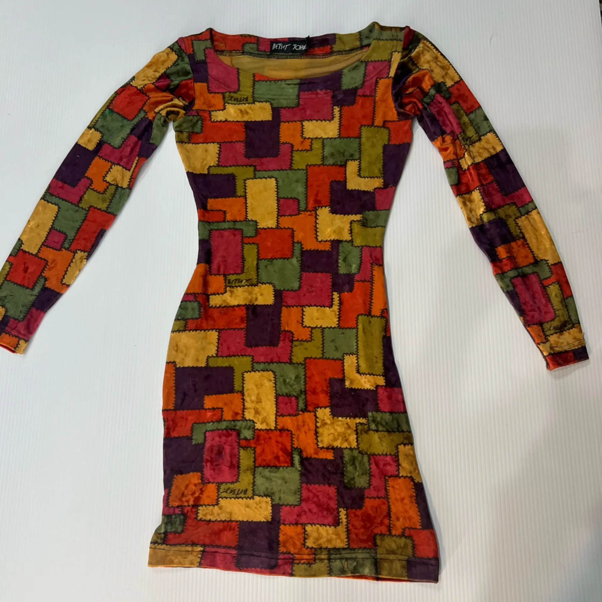 Betsey Johnson Multicolor Patchwork Long Sleeve Dress bodycon - Image 7